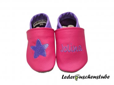 Lederpuschen pink-lila und Stern 3 lila